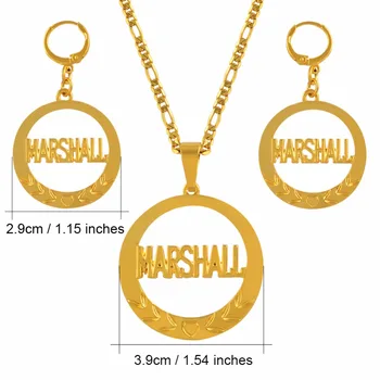 Marshall Šperky set Veľký Prívesok Náhrdelníky Náušnice pre Ženy, Zlatá Farba Etnických Vlasteneckej Dary /nie je Možné Zmeniť Meno #J0095