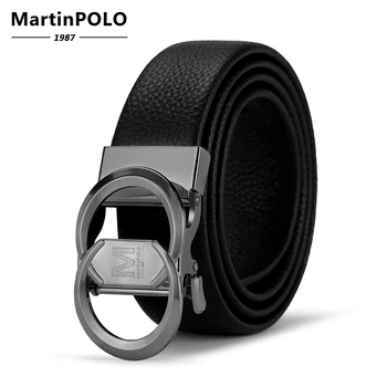 MARTINPOLO Značky Módne pánske Automatické Pracky Čierna Originálne Kožené Nohavice pás Kvalitné Mužskej Luxusný Kožený Remienok MP4801