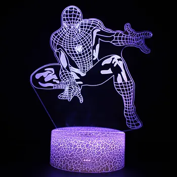 Marvel Avengers Anime, Spider Man Obrázok Akrylových 3D Ilúziu LED Lampa USB Farebné Nočného Model Hračky pre Deti Vianočný Darček