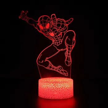 Marvel Avengers Anime, Spider Man Obrázok Akrylových 3D Ilúziu LED Lampa USB Farebné Nočného Model Hračky pre Deti Vianočný Darček