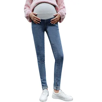 Materskej Jeseň Oblečenie Premama Tehotenstva Black Blue Nohavice Módne Brucho Podporu Nohavice pre Dojčiace Ženy Flexibilné Džínsy M-4XL