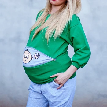 Materské Oblečenie O-krku Žena T-shirt Long Sleeve Topy Bavlna Zábavné Vzor Tlače Tehotné Ženy Dojčenia Materskej Oblečenie