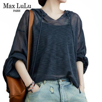 Max LuLu 2020 kórejský Módne Dámske Letné Pletené Tee Košele Dámske Kapucňou Voľné T-shirts Žena Slnko-dôkaz Oblečenie Plus Veľkosť