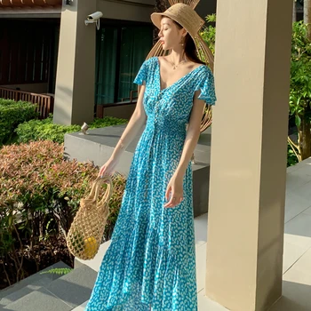 Maxi Backless Sky Blue Ženy Šaty Letné Boho Elegantné Tropické Strany Dovolenku Pláž, More Vintage Šaty Dlhé Dráhy 2020 Sundress