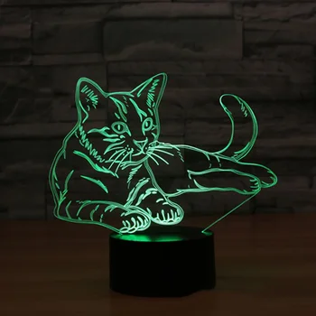 Mačka 3D Nočné Svetlo Zvierat Premenlivé Nálady Lampa LED 7 Farieb USB 3D Ilúziu, stolná Lampa Pre Domáce Dekoratívne Ako Deti Hračka Darček