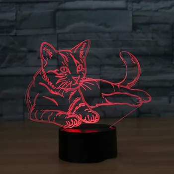 Mačka 3D Nočné Svetlo Zvierat Premenlivé Nálady Lampa LED 7 Farieb USB 3D Ilúziu, stolná Lampa Pre Domáce Dekoratívne Ako Deti Hračka Darček