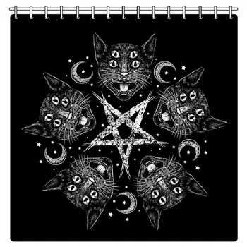 Mačka-A-Gram Pentagram Čarodejnice Sprchový Záves Goth Kúpeľňa Decor