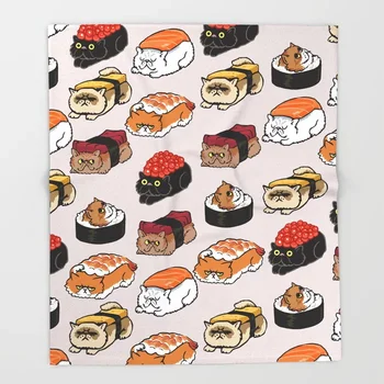 Mačka Karikatúra, Hodí sa na Gauč Roztomilý Detský Dizajn Sushi perzský Prikrývky Vianočné Dekorácie pre Domov Vlastné Deka