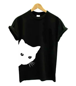 Mačka pri pohľade z boku Tlač Ženy tričko Bavlna Bežné Vtipné tričko Pre Lady Dievča Top Tee Lumbálna Tumblr Drop Ship-F500