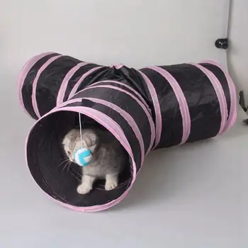 Mačka Tunel 3 Spôsob Skladacie Pet Mačka Hrať Tunel s Tón Loptu, Priestranné Trubice Zábava pre Mačky Puppy Mačiatko Ružová + čierna