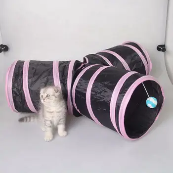Mačka Tunel 3 Spôsob Skladacie Pet Mačka Hrať Tunel s Tón Loptu, Priestranné Trubice Zábava pre Mačky Puppy Mačiatko Ružová + čierna