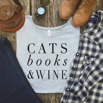 Mačky knihy víno Písmená Ženy tričko Bavlna Bežné Vtipné tričko Pre Pani Yong Dievča Top Tee Kvapka Loď S-207