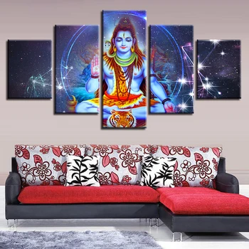Maľovanie HD Tlač Výzdoba Pre Steny v Obývacej Izbe Umenia 5 Kusov Hinduistický Boh Pána Šivu A Súhvezdí Scenérie Modulárny Plátno Obrázok
