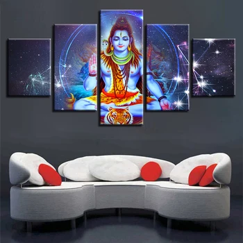 Maľovanie HD Tlač Výzdoba Pre Steny v Obývacej Izbe Umenia 5 Kusov Hinduistický Boh Pána Šivu A Súhvezdí Scenérie Modulárny Plátno Obrázok