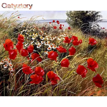 Maľovanie Podľa Čísel Deti červené kvety fotorámčekov Obrázok Dekorácie hoom Dospelých Akryl na Plátne Kreslenie Gatyztory Diy Kit