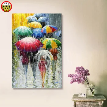 Maľovanie podľa čísel, umenie farba číslo DIY krajiny daždivý deň dážď dáždnik dáždnik dekompresný maľovanie obývacia izba