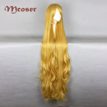 MCOSER 135 CM Dlhé Vlnité tepelne Odolných Syntetických vlasov Žltá Farba Cosplay Kostým Parochňu Vysokej Teplote Vlákno 501D