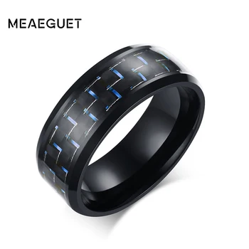 Meaeguet Šperky Jednoduché Modrá/Čierna Carbon Fiber Vložkou Krúžok Pre Mužov Nehrdzavejúcej Ocele Svadobné Kapela Zásnubný Prsteň USA Veľkosť 7-12