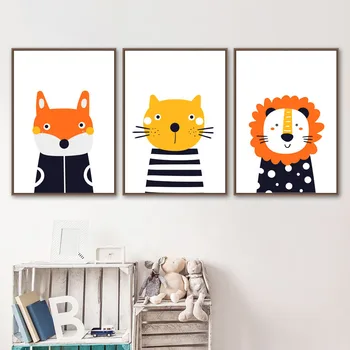 Medveď Líška, Mačka, Lev Panda Karikatúra Roztomilý Wall Art Plátno Na Maľovanie Nordic Plagáty A Vytlačí Na Stenu Obrázky Baby Detská Izba Domova