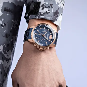 MEGIR Luxusné Modré Hodinky Pánske 2020 Nové Nerezovej Ocele, Vodotesné Chronograf Armády Vojenské Náramkové Hodinky pre Mužov reloj hombre