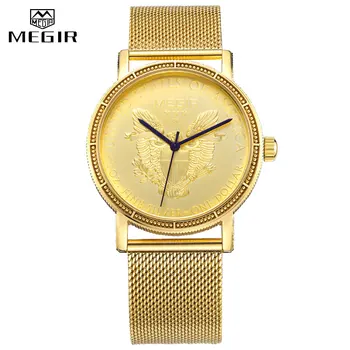 MEGIR Zlaté Quartz Hodinky Mužov Nerezové Náramkové hodinky Top Značky Luxusný Zlatý Náramok Muž Hodinky Relogio Masculino Hodiny