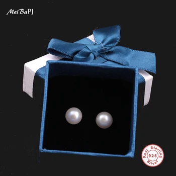 [MeiBaPJ]12 mm Veľké skutočné sladkovodné pearl náušnice pre ženy 925 sterling silver stud náušnice darčeka pre priateľku