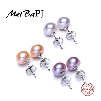 [MeiBaPJ]12 mm Veľké skutočné sladkovodné pearl náušnice pre ženy 925 sterling silver stud náušnice darčeka pre priateľku