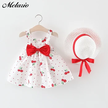 Melario detské Oblečenie Baby Girl Šaty Letné Party Oblečenie pre Dievčatá Šaty Cherry Dot Princezná Šaty Luk Klobúk Oblečenie