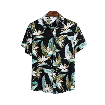 Men' s Havaj Tričko Bežné Kvetinový Tlač Zase Dole Golier Krátke Rukáv Tričko Men' s Holiday Topy 2020 Nové