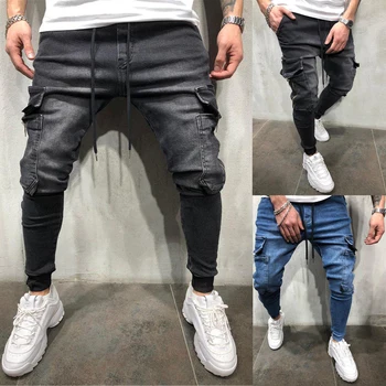 Mens Chudá džínsy Hip-hop Štýl Vrecko na Zips Jeans pánske Džínsy Bežné Bavlna ceruzka nohavice nohavice