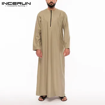 Mens Jubba Thobe Vintage Patchwork Dlhé Rúcha INCERUN Mužov Dlhý Rukáv O Krk Moslimských Kaftane Rúcha Vrecku Islamskej Dubaj Oblečenie 7