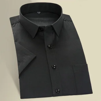 Mens Krátke puzdre Tričko Pure Black Šaty pánske Klasické Anti-wrinkle pracovné Odevy Business Krátke Rukávy Keper Ležérne Košele