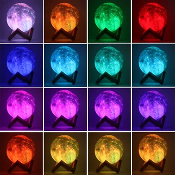 Mesiac Lampa 3D Moon Nočné Svetlo Lampy so Stojanom Star Galaxy Lampa 3D Lunárny Nočné Svetlo Diaľkové Ovládanie, 16 Farieb pre Deti