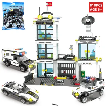 Mestská Polícia SWAT Príkaz Truck Stavebné Bloky Sady Lode, Vrtuľník Vozidla Playmobil DIY Tehly Vzdelávacie Hračky pre Deti,