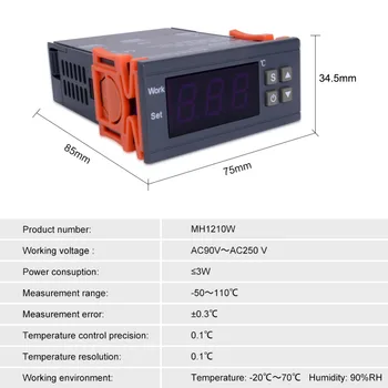 MH1210W Digitálny Regulátor Teploty AC90-250V 10A 220V Termostat Regulátor s Snímača -50~110C Vykurovanie Chladenie Ovládanie