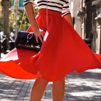 Mid Sukne Bežné Vintage Ženy Farbou Vysoký Pás Skladaný Maxi Sukne Elastické Šaty Letné 2019 Elegantné, Ženské Sukne