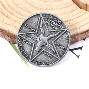 MIDY Veľkoobchod Lucifer Rannú Hviezdu Satanic Mince Kovové Keychain obojstranné Odznak Specie Suvenír Keyring Mužov Darček S Box