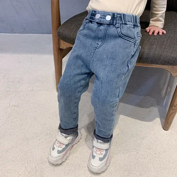 Mila Chou Dievča jeans detské Nohavice Veľké Deti Jeseň a v Zime Hrubé Módne Nohavice Deti Oblečenie