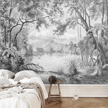 Milofi vlastné 3D tapeta nástenná maľba Európskej retro ručne maľované linky dažďový prales, džungľa nástenná maľba pozadia na stenu, dekorácie, tapety