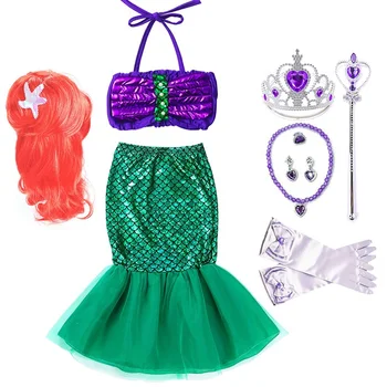 Milé Dievčatá Morská Víla Ariel Deti Letné Šaty Princezná Kostým Deti Halloween Party Fancy Dress Up Vianoce, Narodeniny Oblečenie