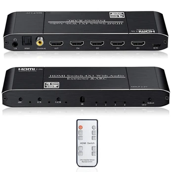 Mini 4K HDMI Prepínač 4X1 HDR HDMI Prepínač o Extraktor s OBLÚKOM & IR Ovládanie pre PS4 TELEVÍZOR HDTV EÚ Plug
