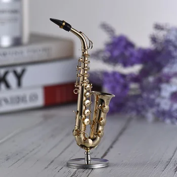 Mini Alto Saxofón Model Ploche Mosadz Sax Model Hudobný Nástroj, Dekorácie, Ozdoby Hudobný Darček s Jemnými Box