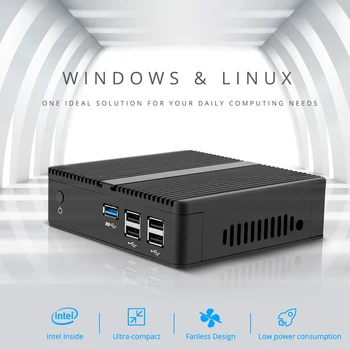 Mini Desktop PC Intel Celeron J1900 Quad-Jadrá Windows 10 Linux DDR3L mSATA SSD HDMI VGA 5*USB WiFi sieť Gigabit LAN, HTPC bez ventilátora