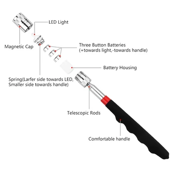 Mini LED Teleskopický Magnet Magnetické Vyzdvihnúť Baterky Baterky Lampy Pre Vyzdvihnutie Skrutkovač na Matice A Skrutky Ručné Náradie
