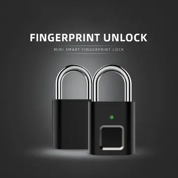 Mini Odomknúť Nabíjateľná Smart Lock Keyless Odtlačkov prstov Zámok Proti Krádeži Bezpečnostný Visiaci zámok Dverí Batožinového Zámok malé políčko