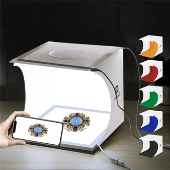 Mini Photo Studio s LED Svetlom Shadowless Pozadí Fotografie Light Box Fotografie Izba 20 cm Strieľať Stan pre Malé Predmety