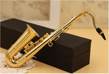 Mini Saxofón Model Hudobné Nástroje Medi Displej Sax Zlatá Farba Vrecku Alto Sax S Kovový Stojan pre Domáce Dekorácie