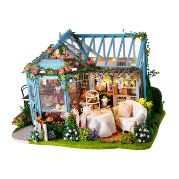 Miniatúrne DIY domček pre bábiky Auta Čajový Dom s Nábytkom, LED Svetlo, Remeslá Darček
