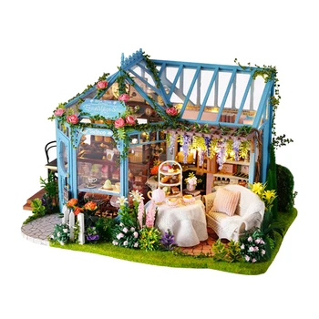 Miniatúrne DIY domček pre bábiky Auta Čajový Dom s Nábytkom, LED Svetlo, Remeslá Darček