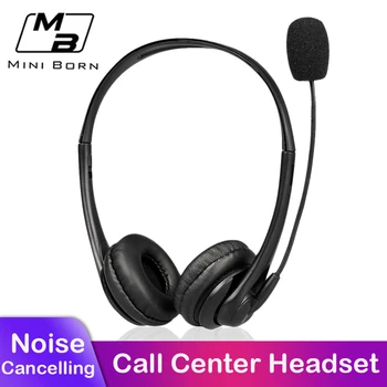 MiniBorn Call Centrum Headset Nad Uchu Slúchadlá Stereo Headset potlačenie Šumu Slúchadlá PU Kožené Earmuff s Mic